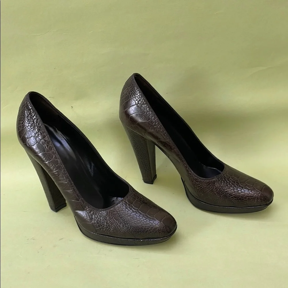 New Gucci Dark Brown Alligator/Leather Heels Elegant Design - Picture 8 of 13